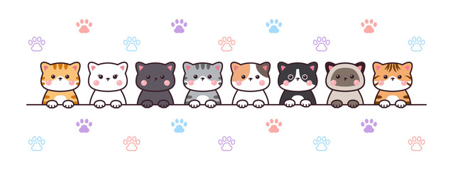 Fototapeta premium Cute Cat Greeting Drawing Cartoon Doodle Card Banner Background