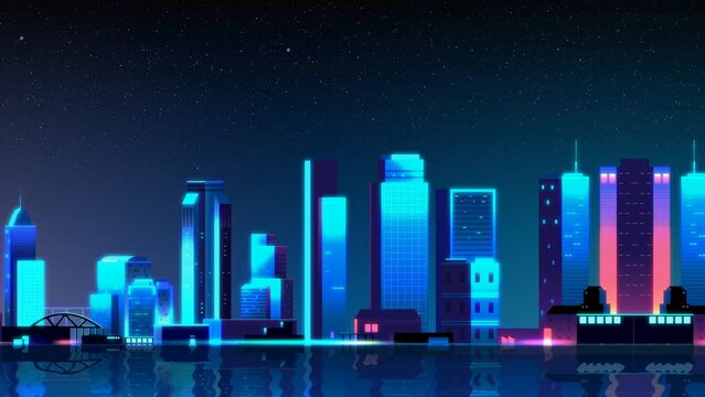 4K Loop neon vector metropolis night city background