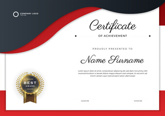 Black and red certificate design in professional style. Elegant, clean and simple certificate template