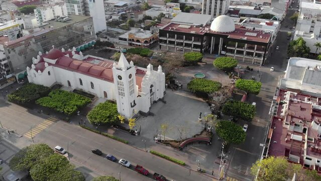 Aerial Drone Timelapse of San Marcos Cathedral - Tuxtla Gutierrez, Chiapas, Mexico