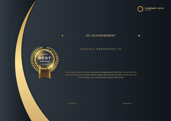 Gold black certificate design in professional style. Elegant, clean and simple certificate template