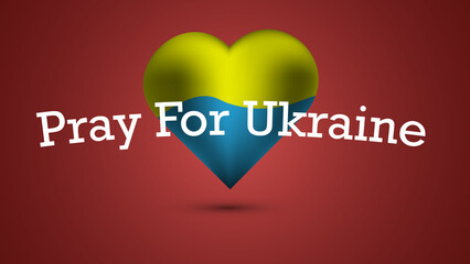Ukraine flag heart shape and Pray for Ukraine concept. backdrop red color vector illustration design.