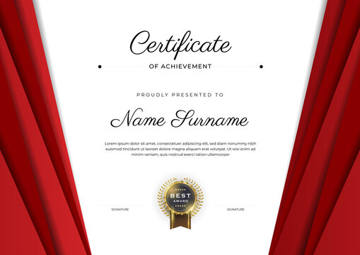Modern red certificate design in professional style. Elegant, clean and simple certificate template