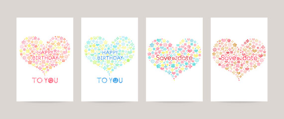 card with heart illustration, watercolor vector birthday card and save the date