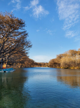 Garner State Park's Frio River with Paddle Boats at the shoreline. Located in Texas.
