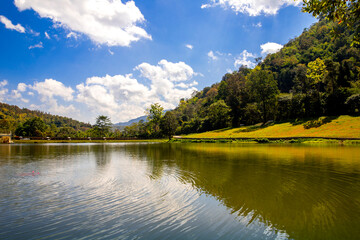 Heavenly Lake with moutains. Chiangmai, Thailand