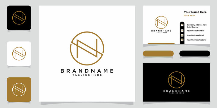Letter N logo icon design template elements with business card design