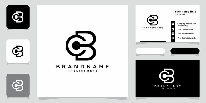 Initial BC or CB Letter Logo Design Vector Template with business card design