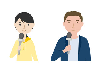 冬服でマイクを持っているリポーターたち（上半身）
