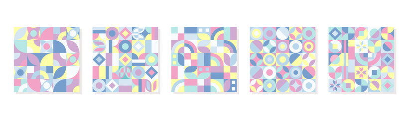 Set of Neo Geo Pattern Design. Vector Graphic of Geometric Shapes. Unique Geometry Shape. Colorful Theme. Good for banner, blanket, cover, print, textile, poster, pillow case, and more