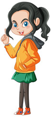 Teenager girl cartoon character on white background