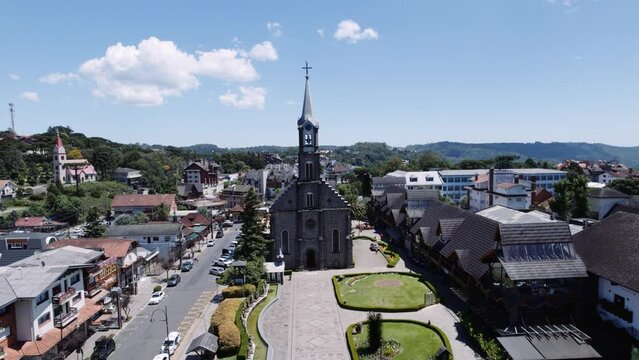 Aerial view of Gramado, Rio Grande do Sul, Brazil. Church Matriz S&atilde;o Pedro