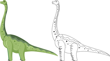 Brachiosaurus dinosaur with its doodle outline on white background