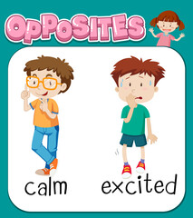 Opposite words for calm and excited