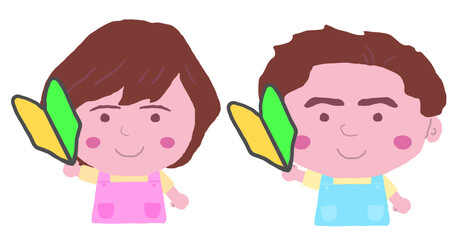 男女　エプロン　保育士　イラスト素材