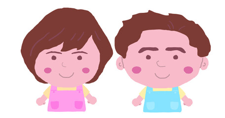男女　エプロン　保育士　イラスト素材
