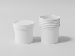 Round paper food packaging box, White paper food container, 3d rendering, 3d illustration