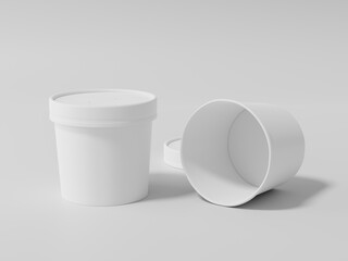 Round paper food packaging box, White paper food container, 3d rendering, 3d illustration
