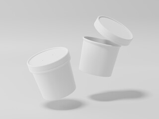 Round paper food packaging box, White paper food container, 3d rendering, 3d illustration
