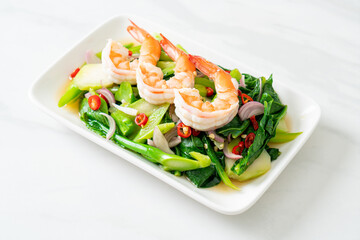 Spicy Chinese Kale Salad with Shrimp
