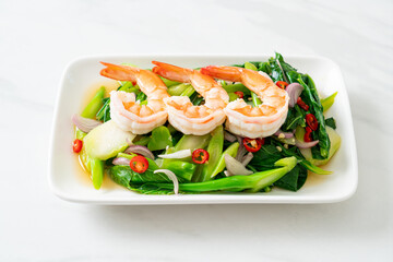 Spicy Chinese Kale Salad with Shrimp
