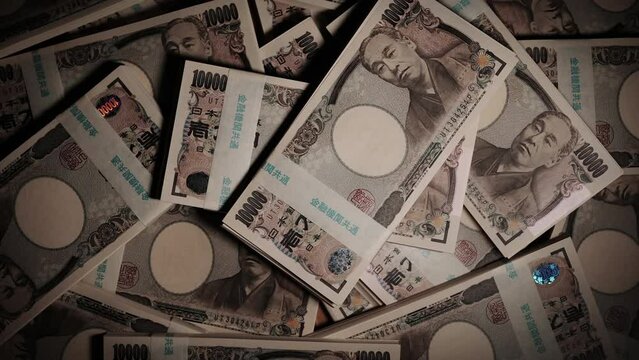 大量の100万円札束（スローモーション）【お金・金融・経済・ビジネス】
