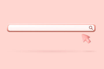 Search bar 3d. Realistic blank browsing line with arrow for modern interface. Vector render design element.