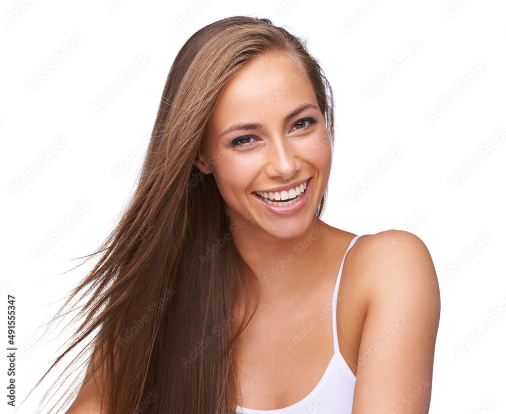 Poster Perfectly natural. Cropped shot of a naturally beautiful young woman isolated on white.