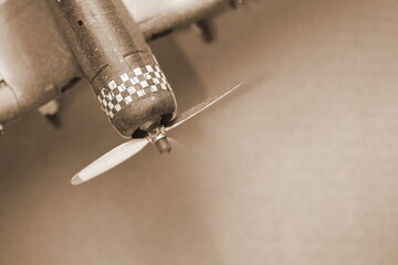 Miniature model of old fashion war plane represent war weapon and aircraft concept related idea.