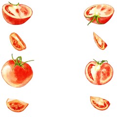 手描き水彩のトマトイラスト正方形フレーム・左右
