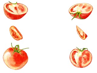 手描き水彩のトマトイラスト長方形フレーム・左右