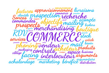 Illustration Commerce en nuage de mots avec un fond transparent