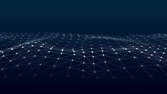 A wave of dots and lines of network connection. Technological background. 3D rendering.