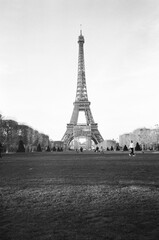 eiffel tower in black and white film