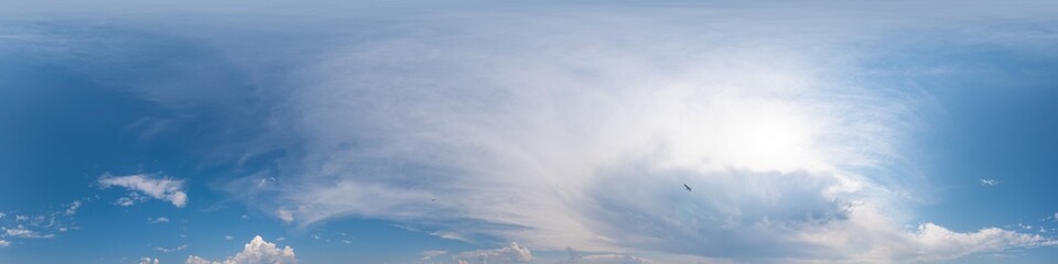 Blue sky panorama with Cirrus clouds. Seamless hdr 360 degree pano in spherical equirectangular...