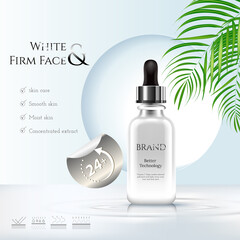 Sunblock ads template, sun protection cosmetic products design with moisturizer cream or liquid, sparkling background with white gold, vector design.
