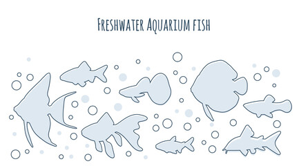 Naklejka premium Aquarium fish border line art style. Design element,vector flat illustration