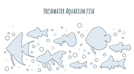 Zelfklevend Fotobehang Aquarium fish border line art style. Design element,vector flat illustration © cottidie