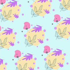 Vector illustration of flat pattern with simple flowers and leaves