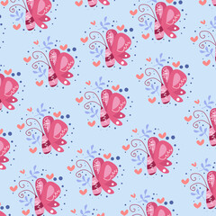 Vector illustration of flat pattern with simple flowers and leaves