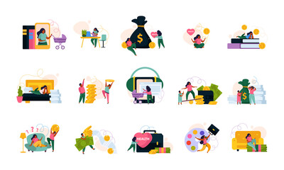 Fototapeta premium People Earning Money Set