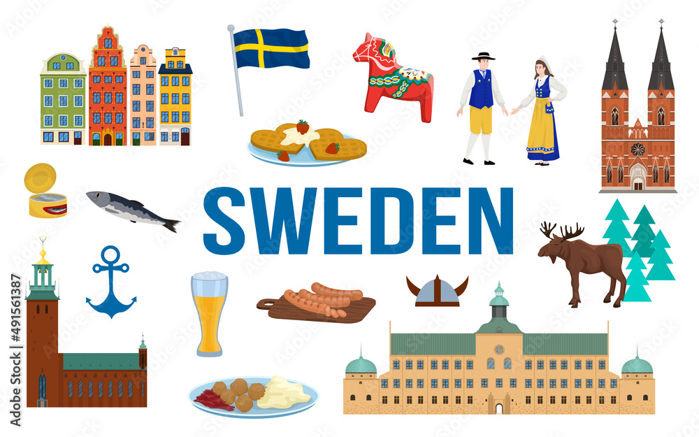 Wall mural sweden touristic travel set