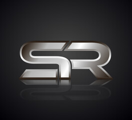 Modern Initial logo 2 letters Silver Metal Chrome simple in Dark Background with Shadow Reflection SR