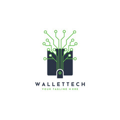 Wallet Tech Logo Vector Design Template