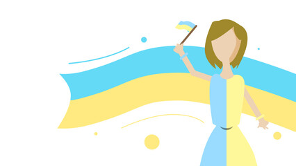 Illustration of Woman with Blue-Yellow dress, holding ukraine flag, for peace