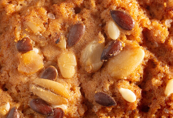 Sesame and sunflower seeds on toasted bread.