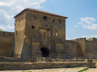 Belgorod Dniester fortress, Home Gate. The ruins of medieval Gate of Akkerman Fortress, Bilhorod Dnistrovskyi, Ukraine. The main entrance to the fortress.