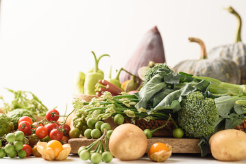 set of organic vegetable from local market on white background