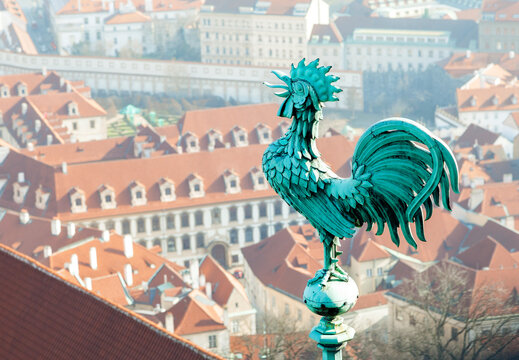 Bronze weathercock at the roof of St Vitus' Cathedral, Prague Castle