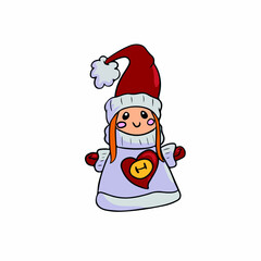 Cute and funny girl with red hair,vector children's design on a white isolated background for postcard banners and stickers